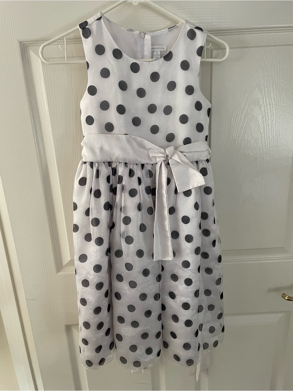 Charter Club White Dress with Black Polka Dots and Satin Bow